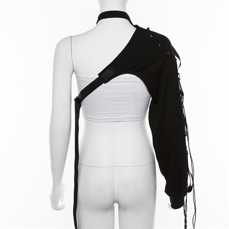 Haut asymétrique à manches longues et boutons avec boucle irrégulière 
