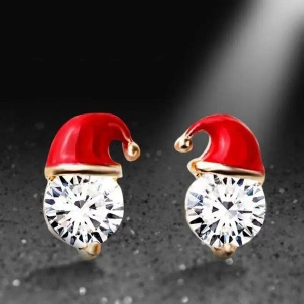 Boucles d'oreilles à tige en strass avec décoration de chapeau de Père Noël