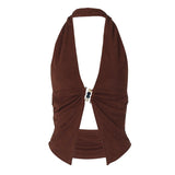 Top con abertura fruncida y cuentas con escote en V profundo y halter 