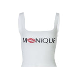 Haut caraco dos nu à motif « MNIQUE » à encolure carrée 