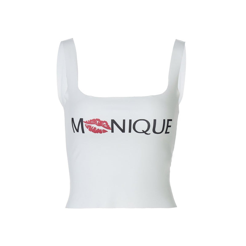 Haut caraco dos nu à motif « MNIQUE » à encolure carrée 