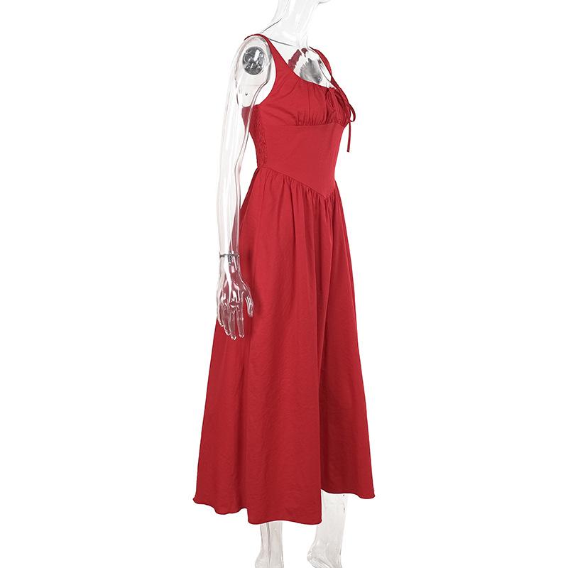 Robe longue froncée à col carré et smocks 