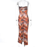 Slit leopard print bowknot lace hem cami midi dress