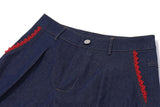 Jean large froncé avec ourlet en dentelle et poches boutonnées 