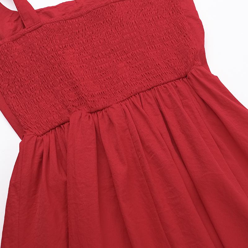 Robe longue froncée à col carré et smocks 