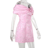 Off shoulder bowknot zip-up lace mini dress