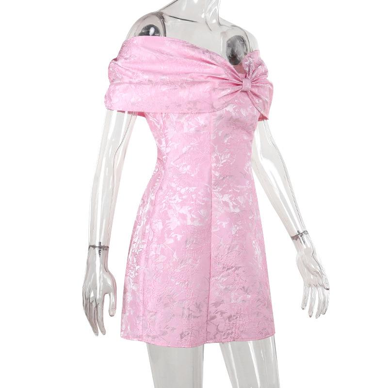 Off shoulder bowknot zip-up lace mini dress