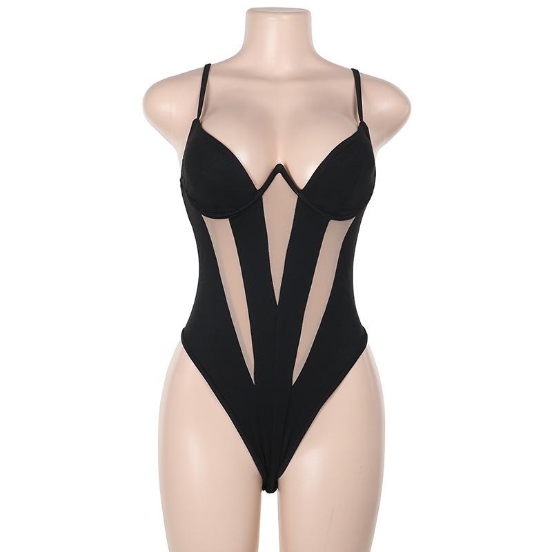 Body camisole dos nu en patchwork de mailles 