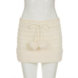 Hollow out drawstring fluffy self tie solid mini skirt