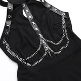 Vestido midi de canalé con cuello redondo y cadena metálica calada 