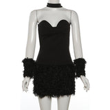 Vestido mini de tubo liso con cuello halter, esponjoso y espalda cruzada 
