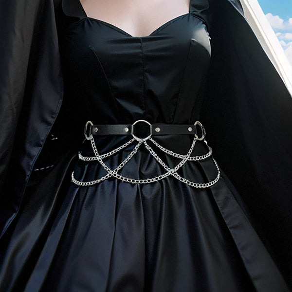 Metal chain o ring PU leather belt