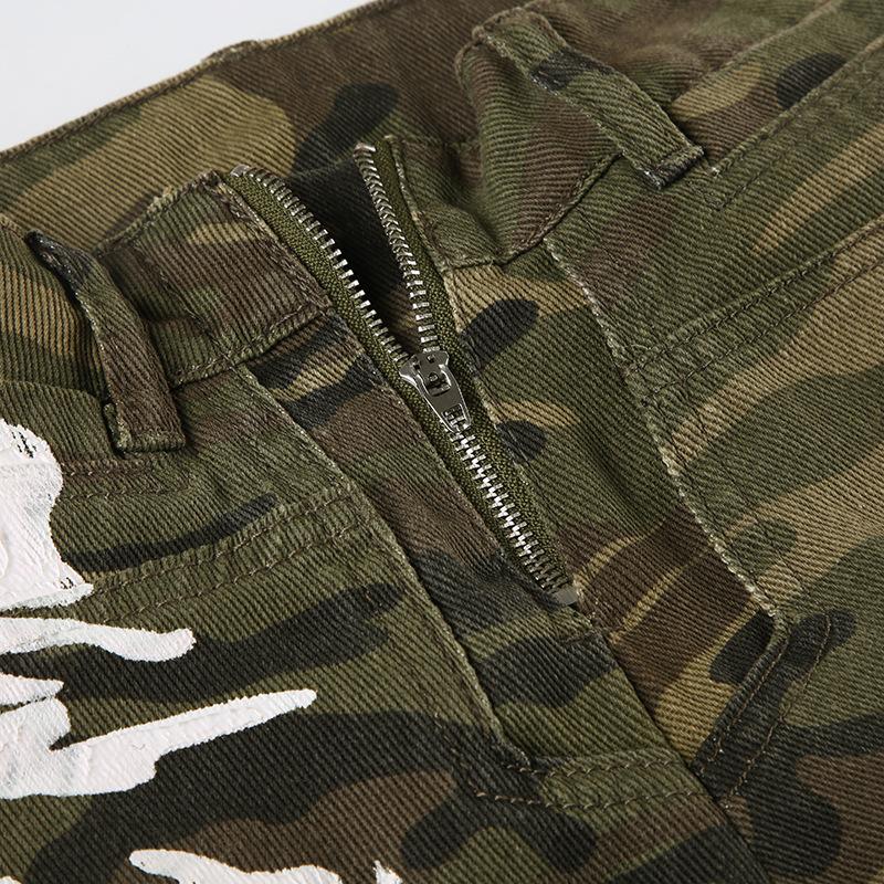 Jean camouflage taille moyenne avec poches zippées 