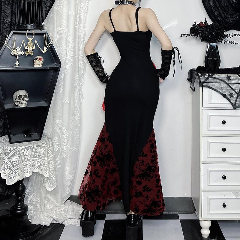 Robe midi dos nu à imprimé dentelle et col en U avec pompons 