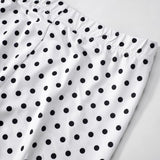 Conjunto de pantalón de cuello redondo de malla con lazo y lunares de manga larga 