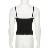 V neck lace hem flower applique backless cami top