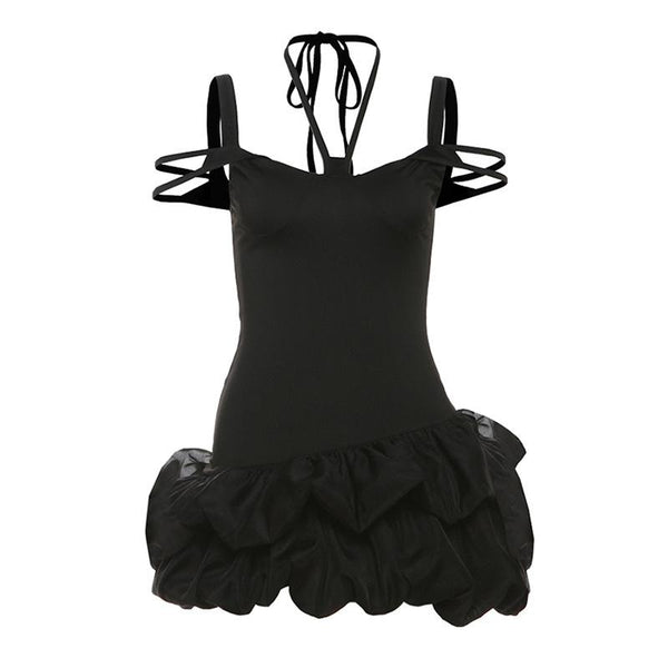 Mini-robe unie froncée à nouer et à licou 