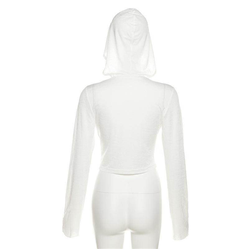Sudadera con capucha de manga larga y cuello vuelto de color liso 