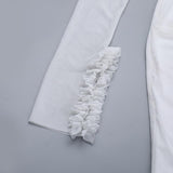 Robe longue en maille à volants et manches longues ajourées 