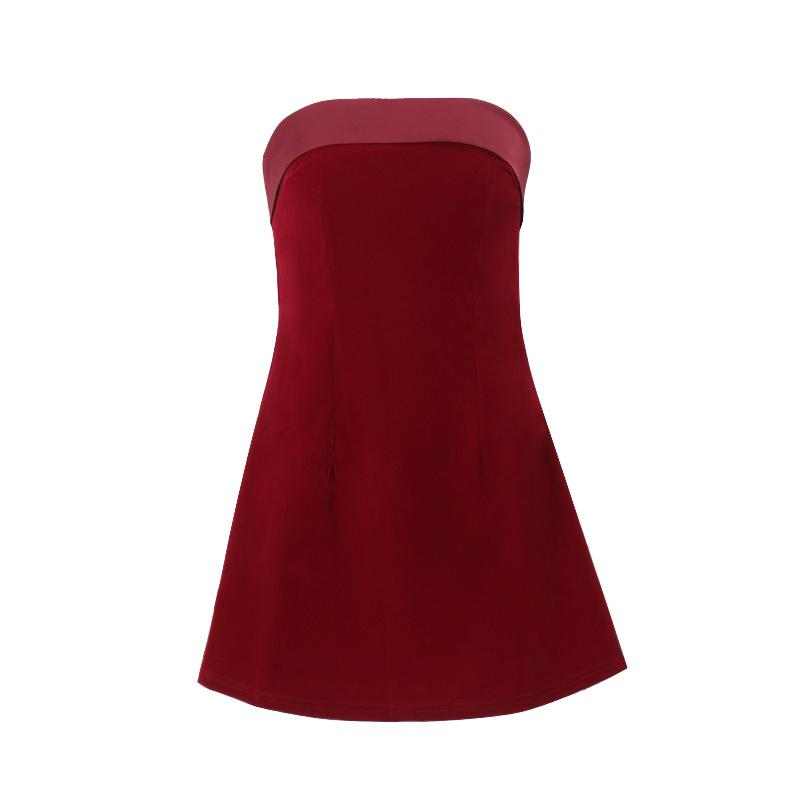 Mini-robe tube unie en velours avec fente zippée et dos nu 
