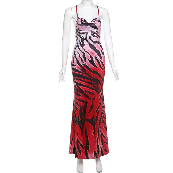 Robe longue à imprimé dégradé avec col bénitier et anneau en O 