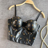 Haut caraco boutonné en cuir PU avec appliques étoiles 