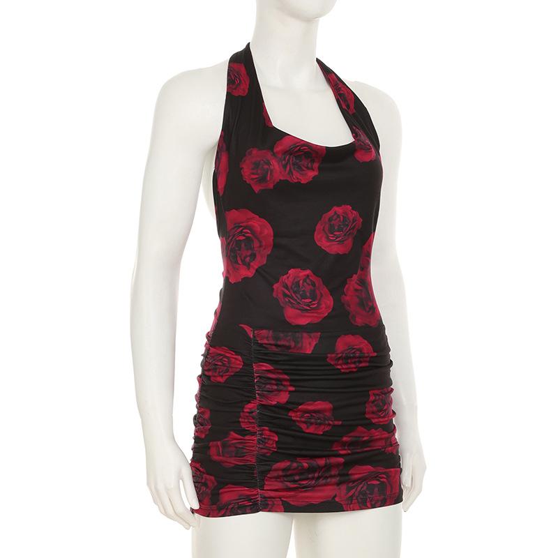 Mini-robe froncée à col en U et à imprimé floral 