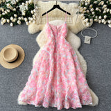 Robe longue camisole zippée à col en U et appliques florales 