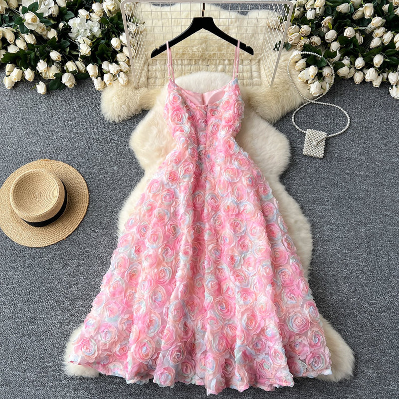 Robe longue camisole zippée à col en U et appliques florales 