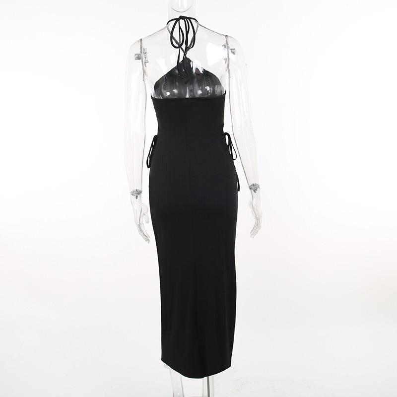 Robe midi dos nu texturée à nouer soi-même et dos nu 