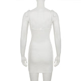 Lace u neck flower applique self tie cami mini dress
