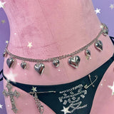 Silver heart decor metal chain waist chain