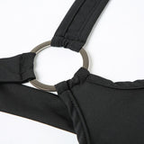 Traje de cuerpo liso irregular con botón de anillo en O hueco 