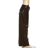 Slit PU leather zip-up brown maxi skirt