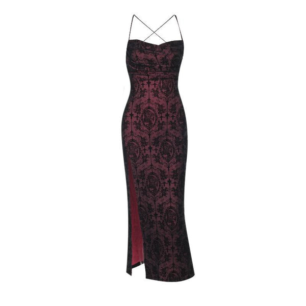 Slit cross back self tie backless cami midi dress
