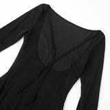 Vestido mini de manga larga con cuello redondo, lazo en la espalda y sin espalda 