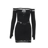 Robe mini ajourée à manches longues et épaules dénudées 