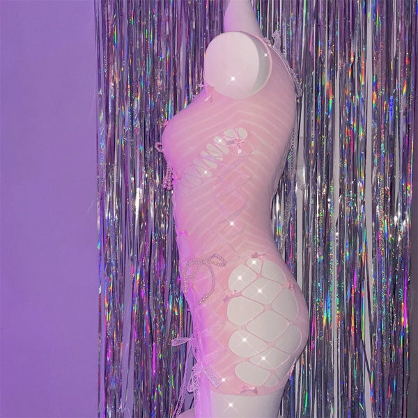Haut en dentelle transparente avec nœud papillon perlé et creux 