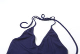 Conjunto de falda midi con cuello en V profundo fruncido y botones con lazo estilo halter 