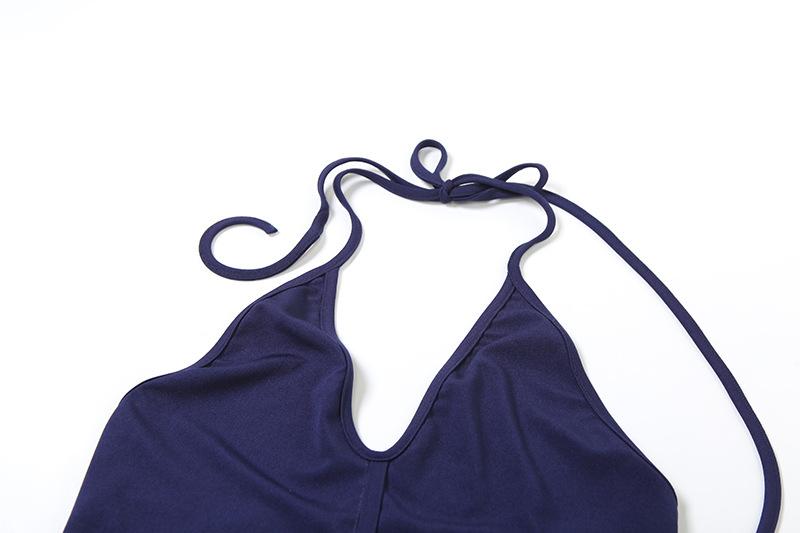 Conjunto de falda midi con cuello en V profundo fruncido y botones con lazo estilo halter 