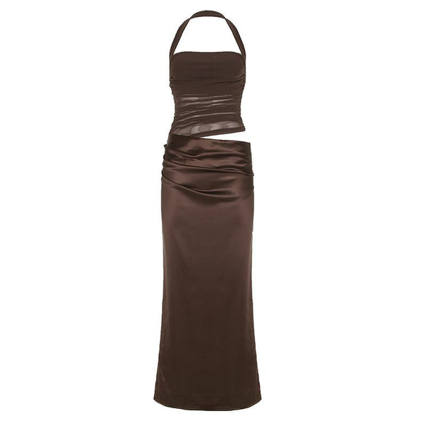 Robe longue unie à col carré et fermeture éclair froncée 