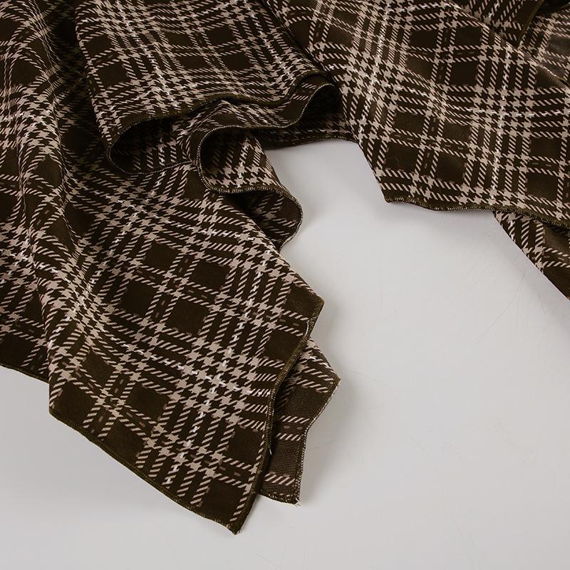 Plaid irregular zip-up contrast midi skirt