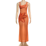 Robe longue transparente à imprimé floral et col en U irrégulier 