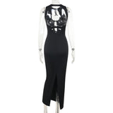 Vestido midi liso con cuello redondo, abertura y lazo 