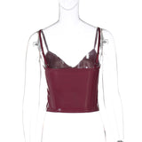 Top camisola de piel sintética con cuello en V y espalda descubierta 