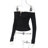 Off shoulder long sleeve ruched solid top