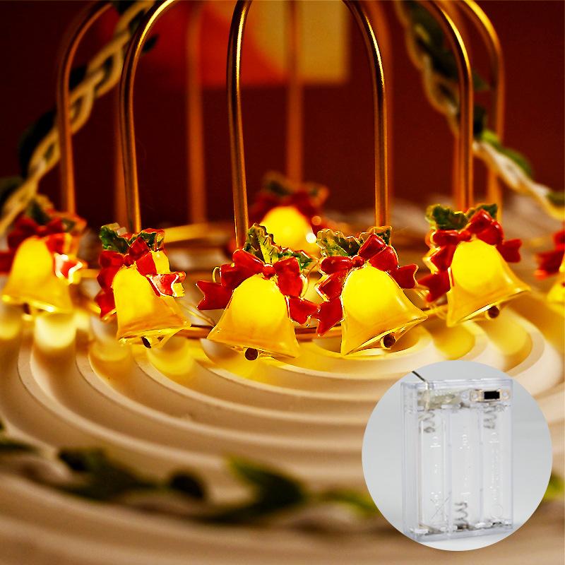 Cadena de luces decorativas con forma de campana y lazo