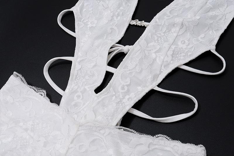 Minivestido halter con dobladillo de encaje anudado y calado 