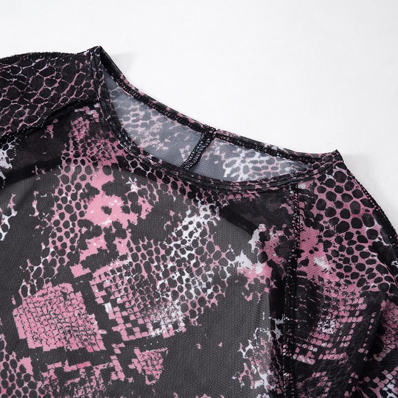 Mono de manga larga con estampado de piel de serpiente y malla transparente 