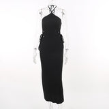 Robe midi dos nu texturée à nouer soi-même et dos nu 